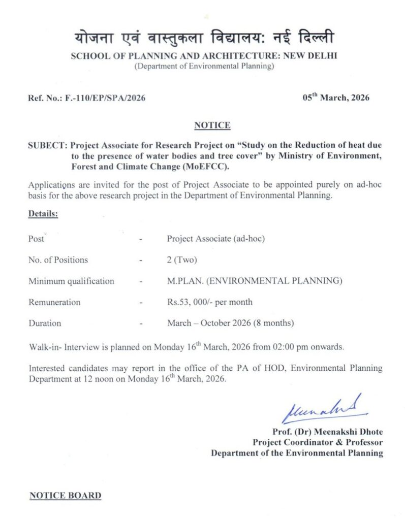 SPA Delhi Project Associate Recruitment 2026 Notification