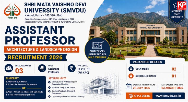 SMVDU Assistant Professor Architecture Recruitment 2026
